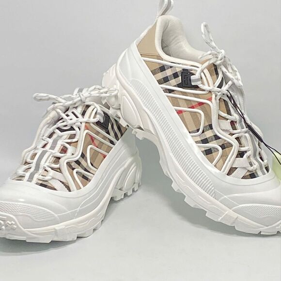 Burberry Arthur Vintage Check Cotton & Leather Sneakers size 41 - Picture 7 of 12